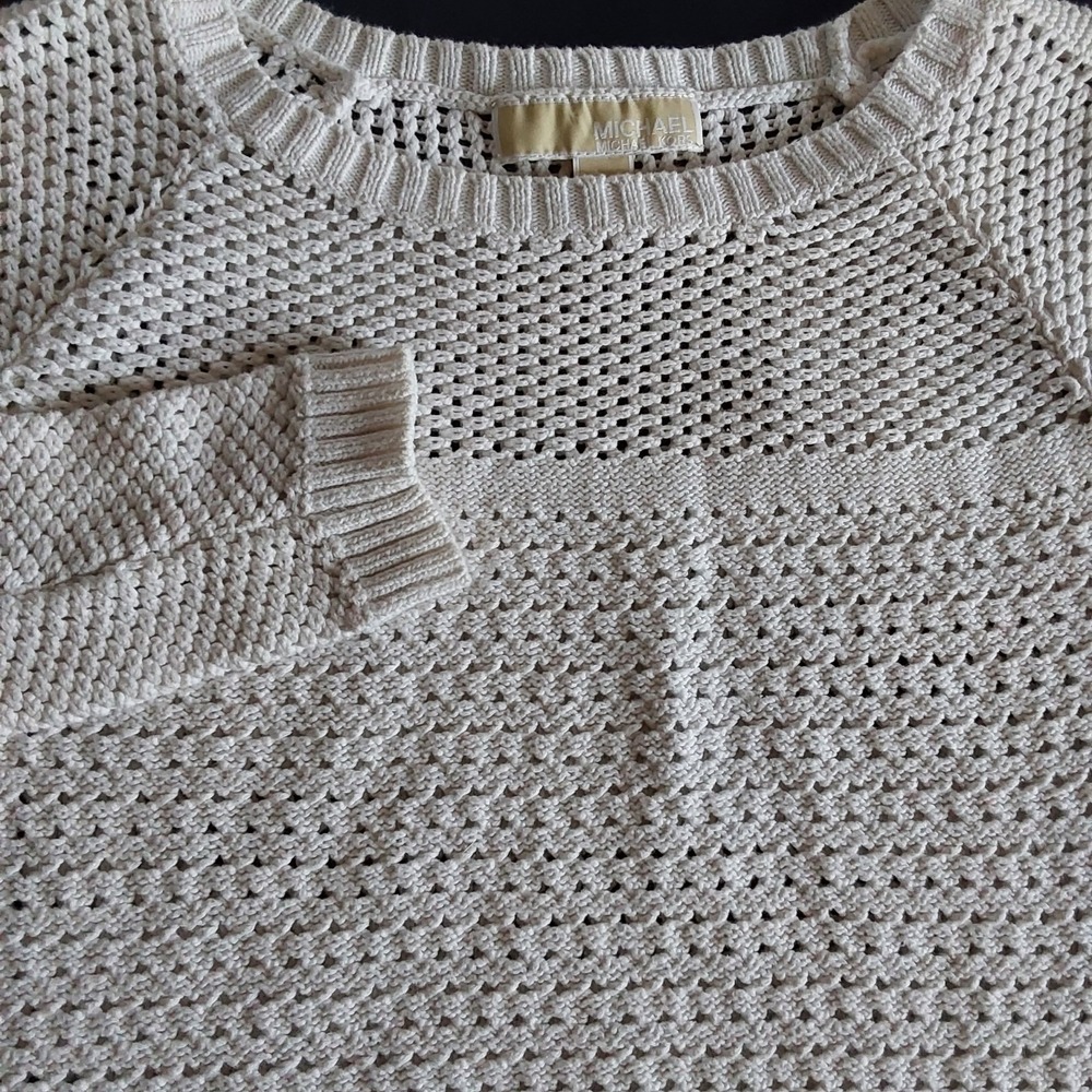 MICHAEL KORS Women's Size Small White Crochet Long Sleeve Knit Sweater